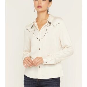 Idyllwind SATEEN STUDDED LONG SLEEVE BUTTON-DOWN WESTERN SHIRT NWT medium